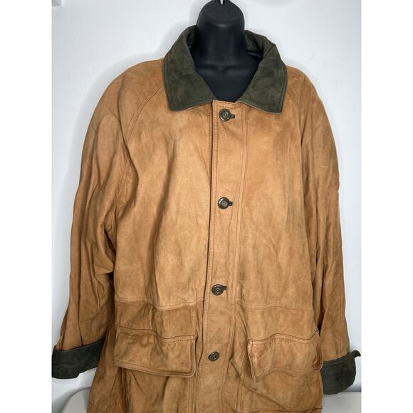 Vintage Merit Awards Genuine Leather Tan & Green Jacket Men’s Size XL - Picture 2 of 14